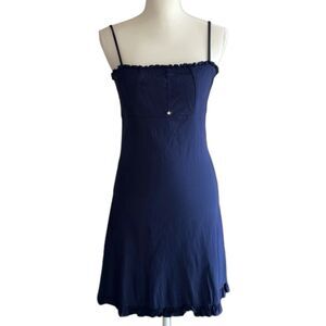 Tommy by Tommy Hilfiger Y2K Navy Mini Dress Bodycon Ruffle Edge Preppy size L